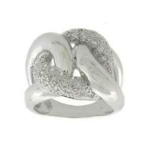 Womens Silver Plated and Genuine Diamond Link Ring